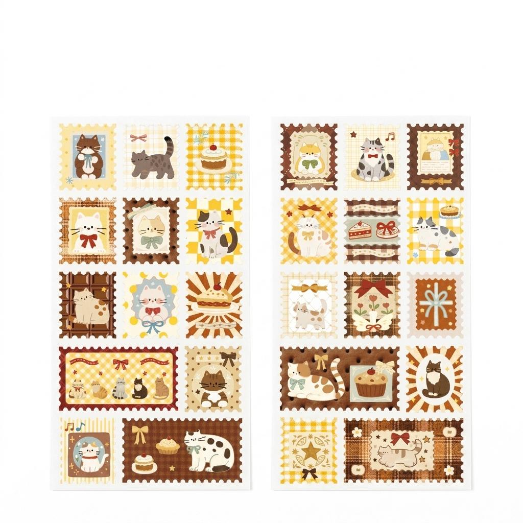 Vintage Cat Stamp Stickers for Journal Decoration with Strong Adhesive and Waterproof Feature