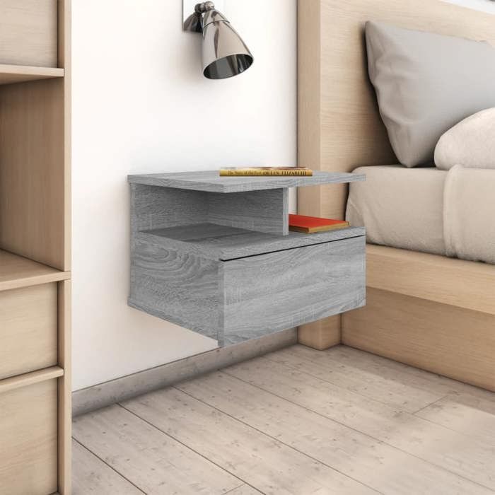 Tables de chevet flottantes - Maison Exclusive - Sonoma gris - 2 pcs - 40 x 31 x 27 cm - 1 tiroir
