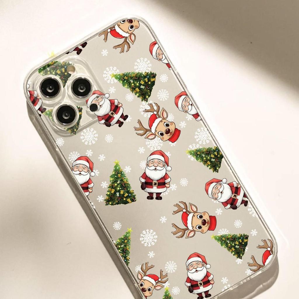 Santa Claus & Tree Shockproof Clear Case for iPhone 15/16/17 Pro Max