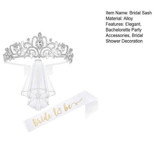 Bachelorette Party Accessories Set Rhinestone Crown Bride to Be Sash Veil Bridal Shower Decoration for Bachelorette Night Party Supplies