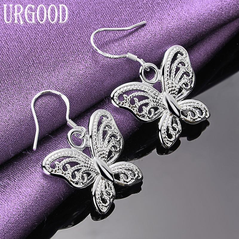 925 Sterling Silver Hollow Butterfly Earrings Fashion Jewelry