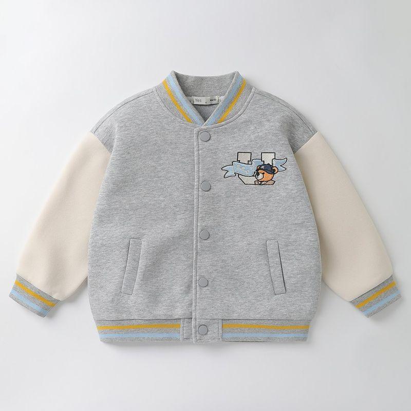 Right European Style Boys  Varsity Jacket Spring Outfit New Children s Clothing Boys  Top Spring Style Light Gray and Off-White 140