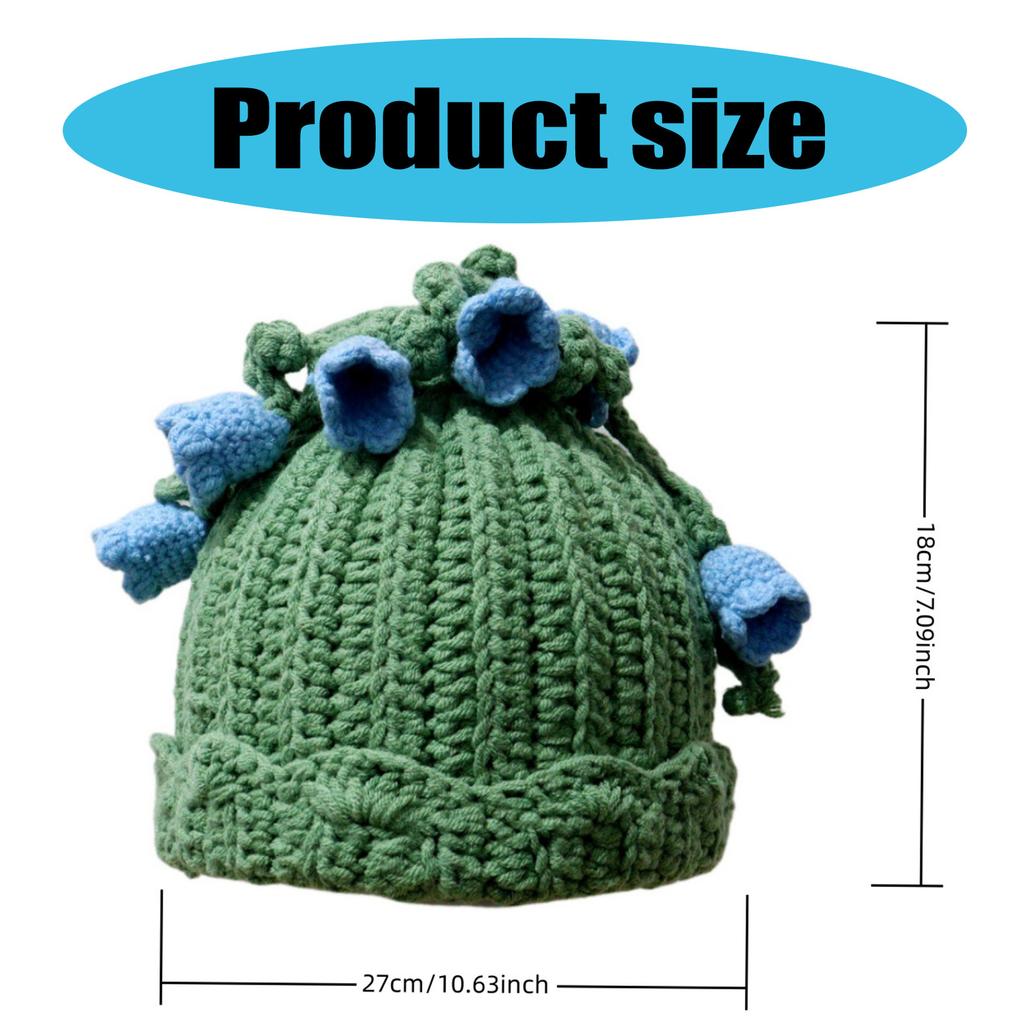 Knitted Hat Cats Ears Lily Of The Valley Crochet Hat Women Winter Snow Hat for Girl Skiing Cycling Snowboarding Travel