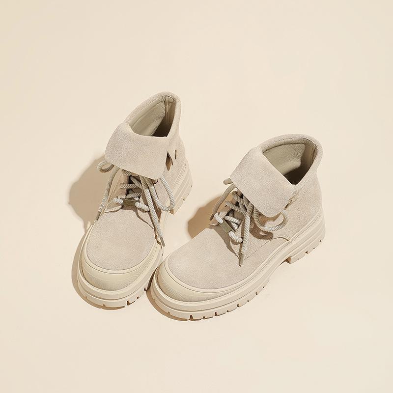 

Женские желтые ботинки Martin Ankle из матовой кожи в стиле ретро со шнуровкой и круглым носком на толстой подошве 38 грязно-белый