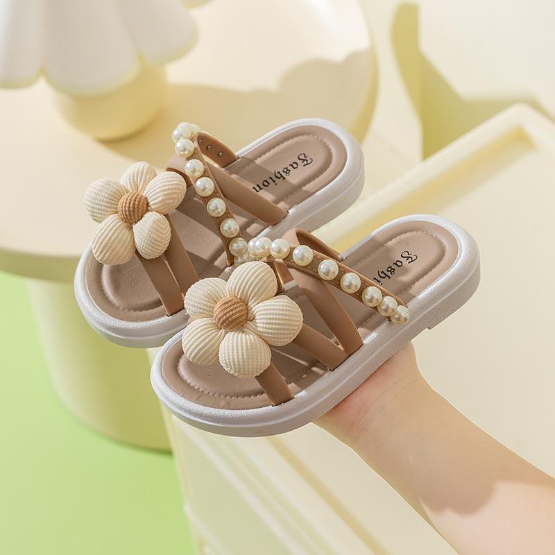 

Children s Thick-soled Flower-patterned Slippers For Summer, Girls Outerwear Style Roman Sandals 24-25