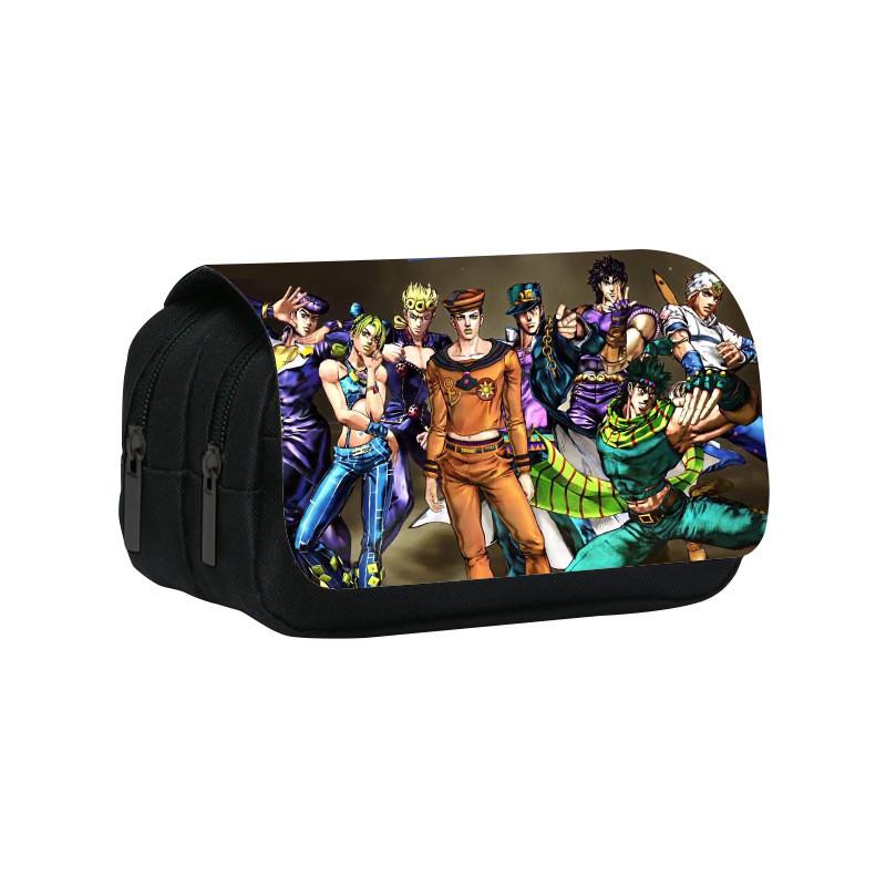 Jojos Bizarre Adventure Print Double Layer Pencil Case With Large Capacity For Study And Office Use