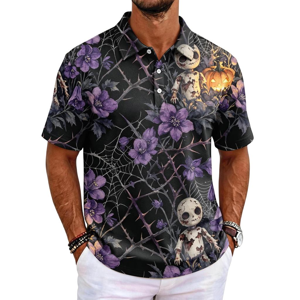 Men's Halloween Print Short Sleeve Shirt for Casual Party Wear