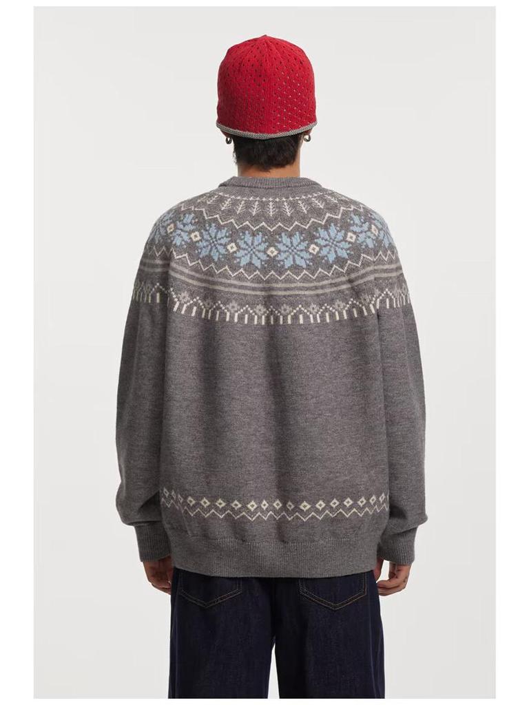 Men's Fair Isle Round Neck Sweater: Autumn/Winter Retro Knit Pullover