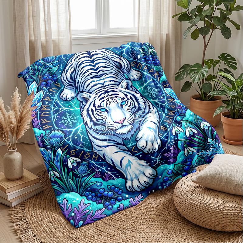 Blue Tiger Spirit Blanket Personalized Name Flannel Blanket Soft Cozy Plush Throw for Sofa Bed Lightweight Home Decor