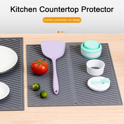 Large Silicone Draining Mat Safe Kitchen Cushion Pad with Raised Edge Draining Mat Tidy Countertops