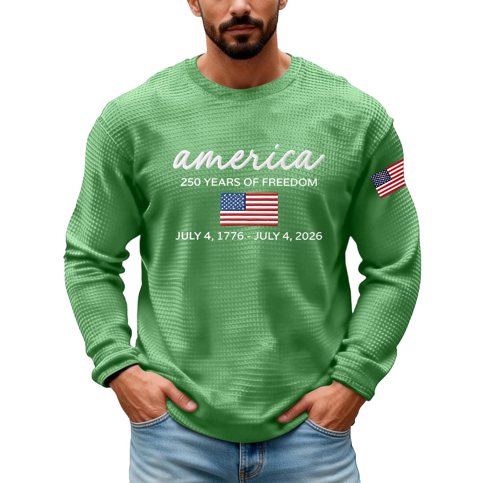 Men s Long-sleeved T-shirt - 250th Anniversary Embroidered Round-neck Pullover Sports Shirt XL зелёный