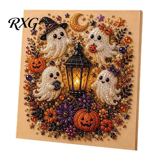 Quirky Halloween Art Projects Ghost Faux Pearl DIY Kit, Spooky 3D Bead Festive Kit Painting Crafts, Gothic Wall for Adults Beginners Creative
