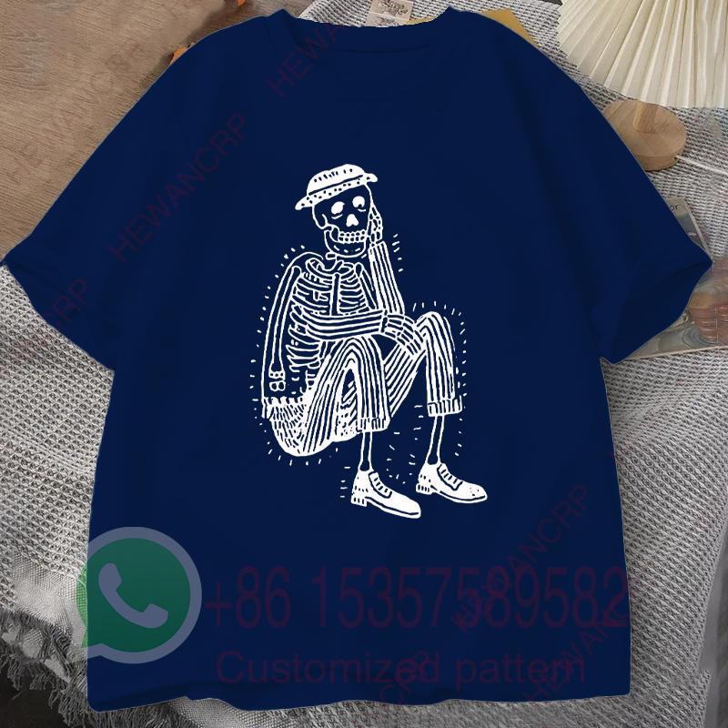 Skeleton Folk Tshirt Summer Tracksuit Mens Round Neck Pullover Shortsleeved Tops Casual Sportswear Harajuku Trendy Streetwear