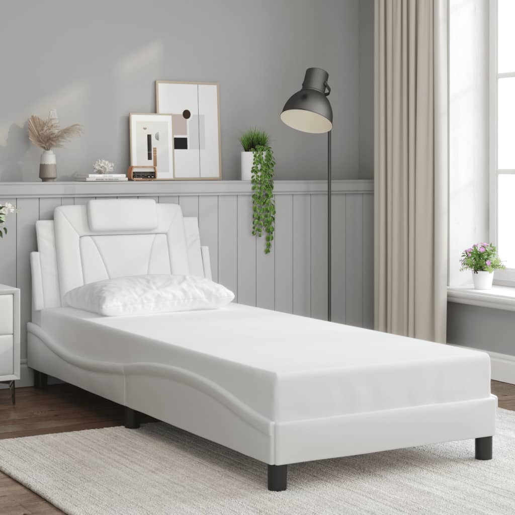 Vidaxl LED Bed Frame, White, 90X190 Cm, Faux Leather