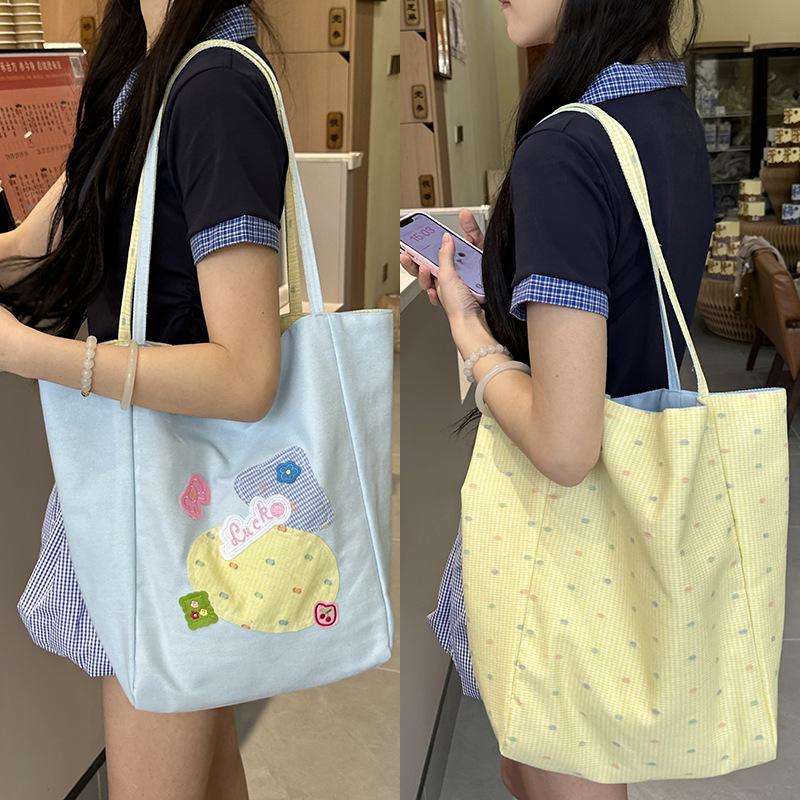 

Casual Patchwork Double-Sided Shoulder Bags for Women Versatile Large Capacity Ladies Bucket Tote College Girls Armpit Handbags синий