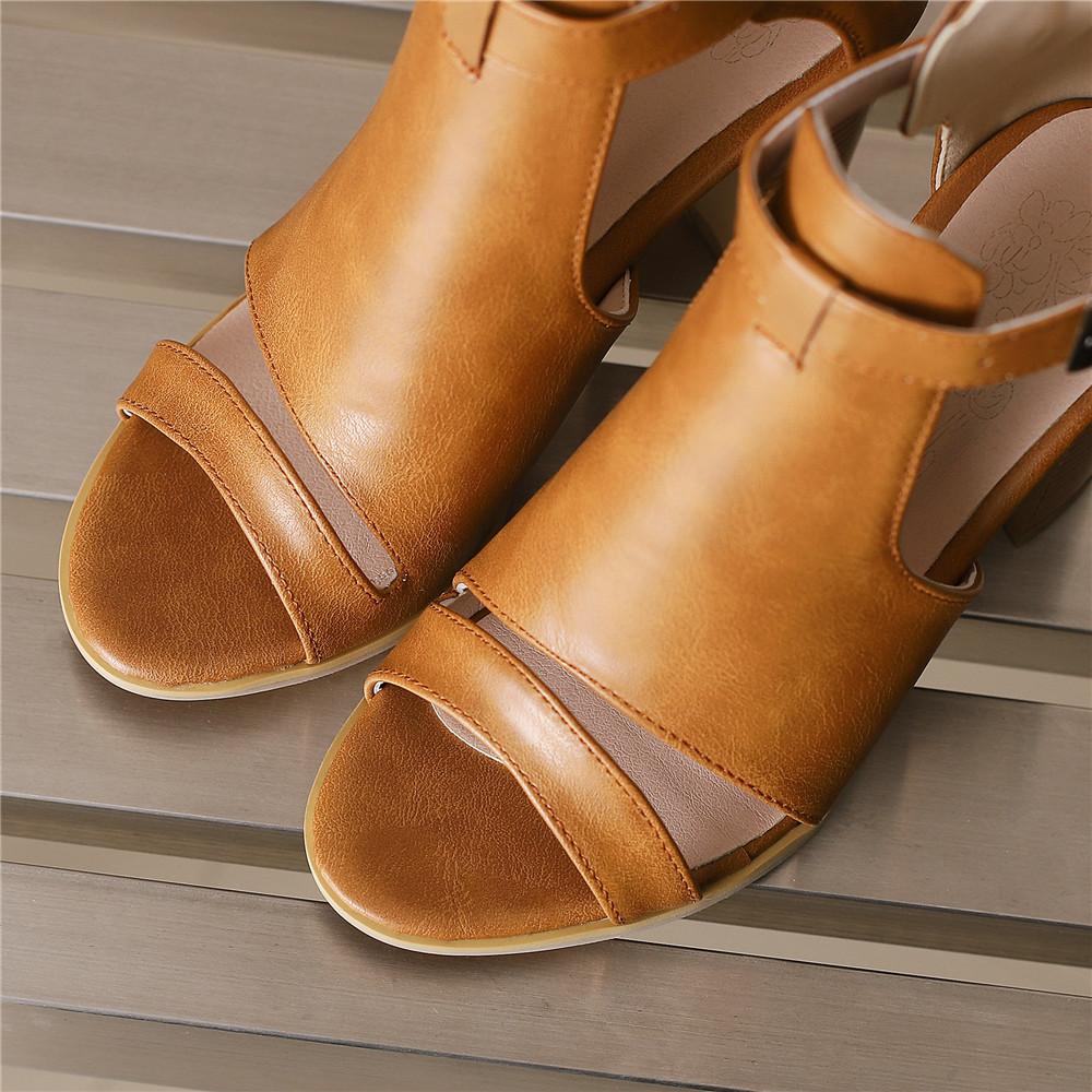 Fashion Women Sandals Chunky High Heels Soild Gladiator Open Peep Toe Women Black Shoes Buckle Beige Green Yellow Sandalias De Mujer
