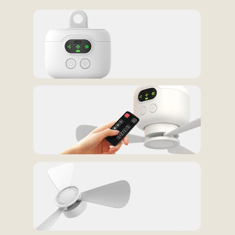 Rechargeable Ceiling Fan with Remote 4Speeds USB Ceiling Fan Hangings Fan for Camping Bed Camping Tent Canopys Cubicle