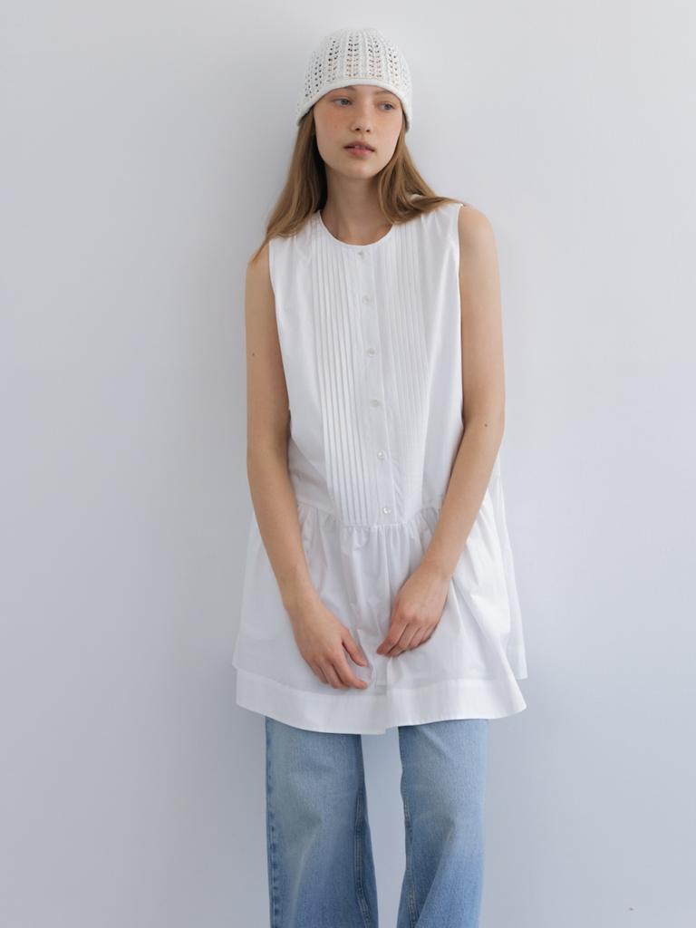 Anout Pintuck Shirt Dress White