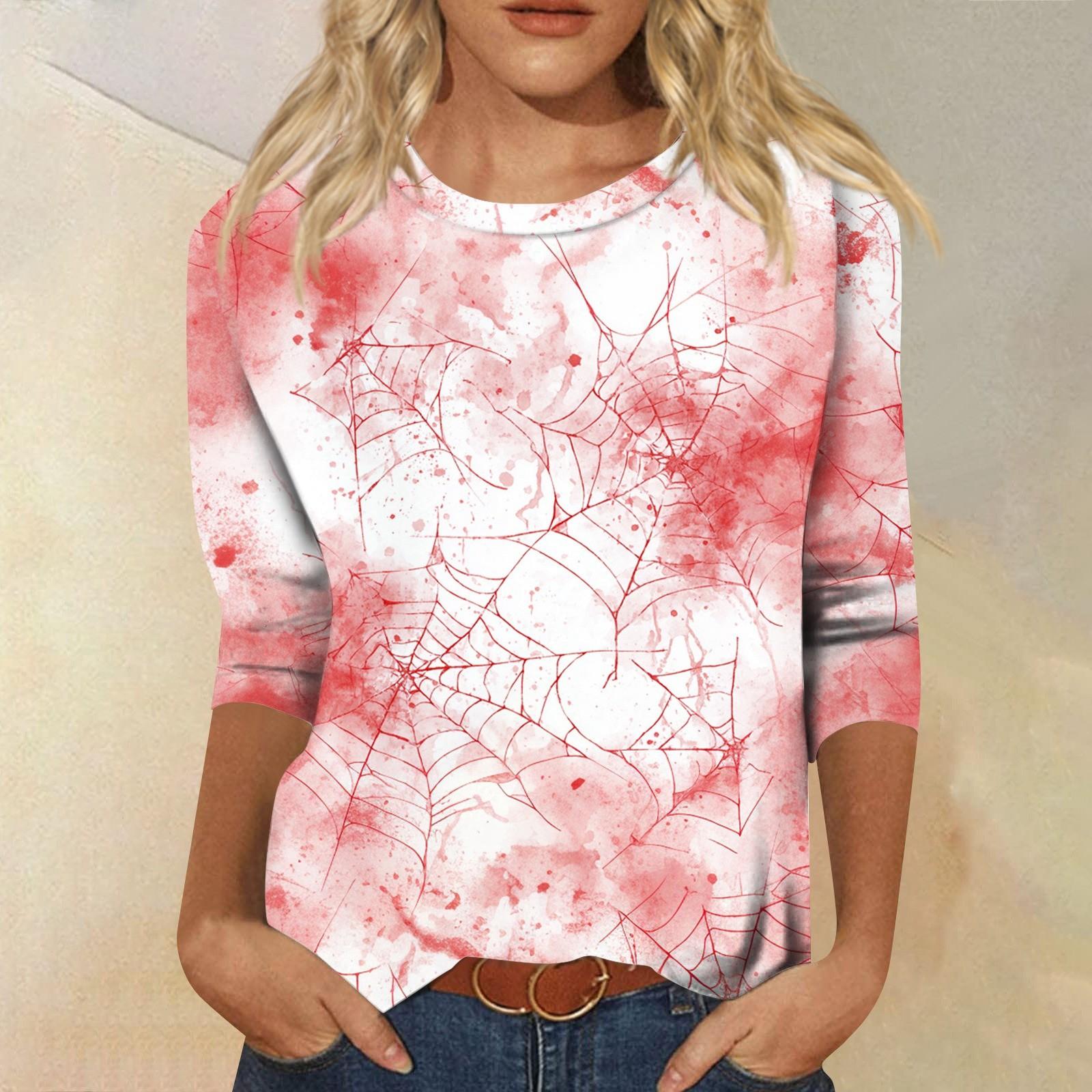 

Женские топы Рубашка с рукавом три четверти V-образный вырез Свободная повседневная рубашка Футболка с принтом S