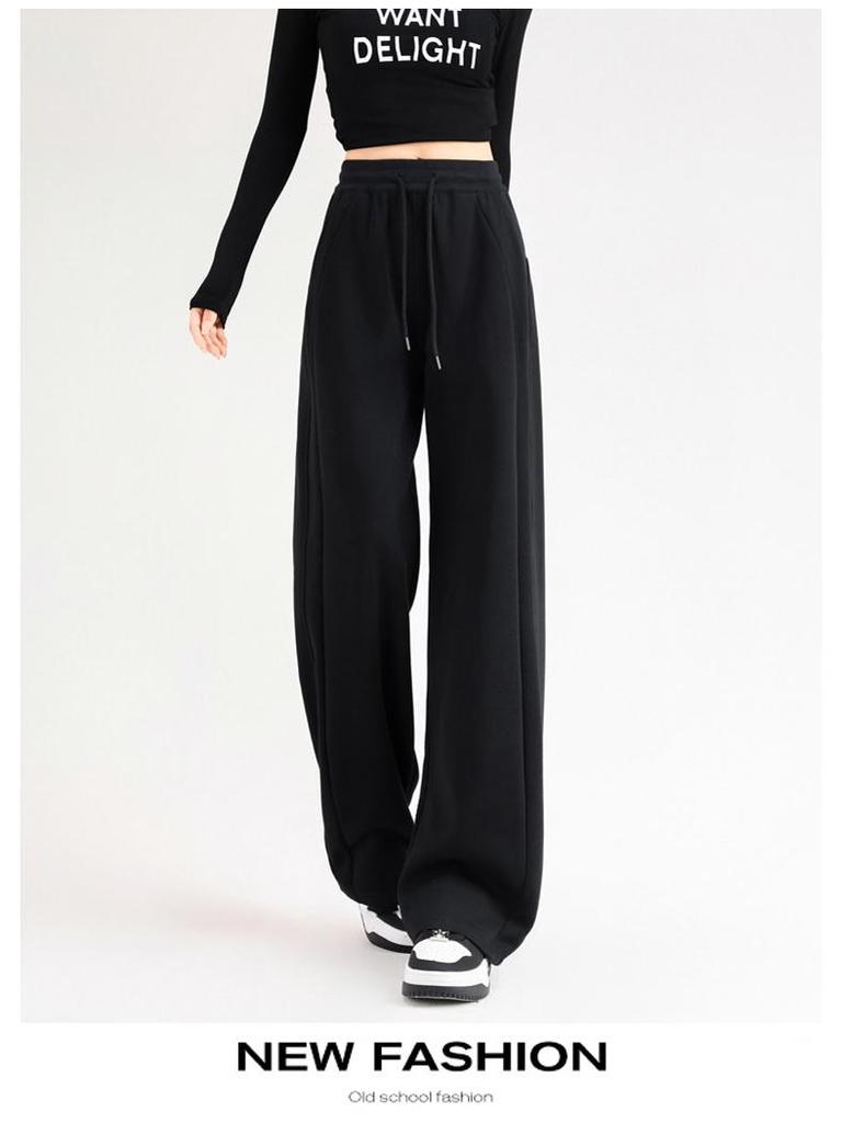 Women's High-waisted Straight Leg Velvet Pants - Slimming, Nine-point, Wide Leg for Autumn/Winter