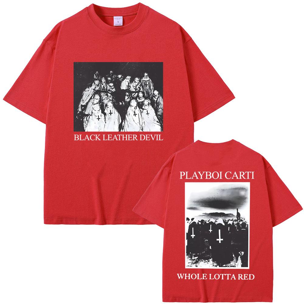 Rapper Playboi Carti Black Leather Devil Whole Lotta Red Graphic T Shirt Men Vintage Oversized Tshirt Cool Hip Hop Opium T-shirt