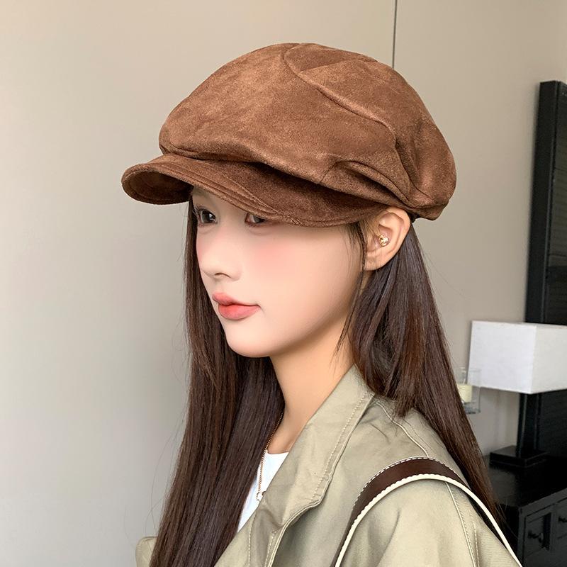 Japanese Style Retro Pleated Suede Octagonal Hats Children's Autumn and Winter Headwear Newsboy Hats Versatile and Artistic Berets