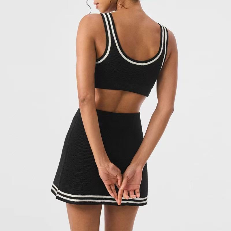 Womens Waffle Knit Casual Sports Tennis Skirt Set For Outdoor Activities