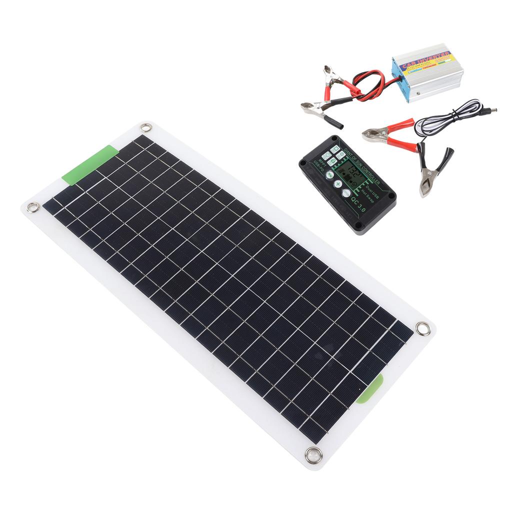 Solar Inverter Kit 220W Monocrystal Silicon High Output Portable Solar Panel Kit for Hiking Camping DC12V to AC220V