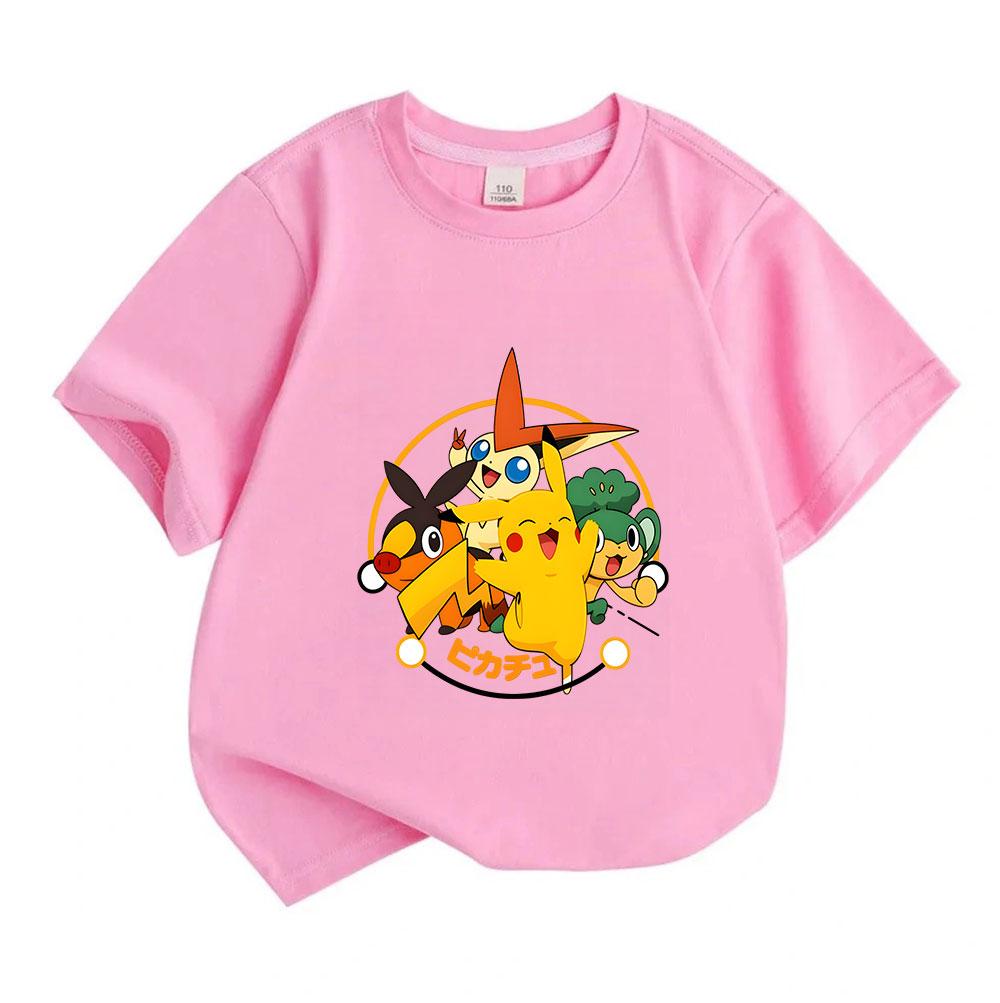 Kids Boys Girls 100% Cotton Crew Neck Short Sleeve T-Shirt Cute Cartoon Anime Monster Print Casual Breathable Tee Shirt for Daily Playwear Summer Top