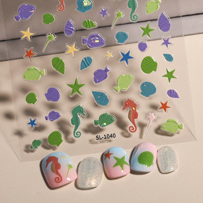Shiny Shell Light Laser Sea Shell Cosnch Starfish Star Adhesive Nail Art Stickers Manicure Fantastic Marine Life Nail Decals