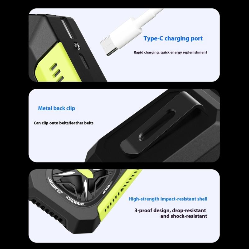 Portable Waist Mounted Cooling Fan Builtin LED Light Carbon Steel Clip with 5000mAh Power Supply for Sports Couriers