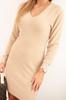 Dark Beige Knit Women's Dress with V-Neck - Elegant, Fitted