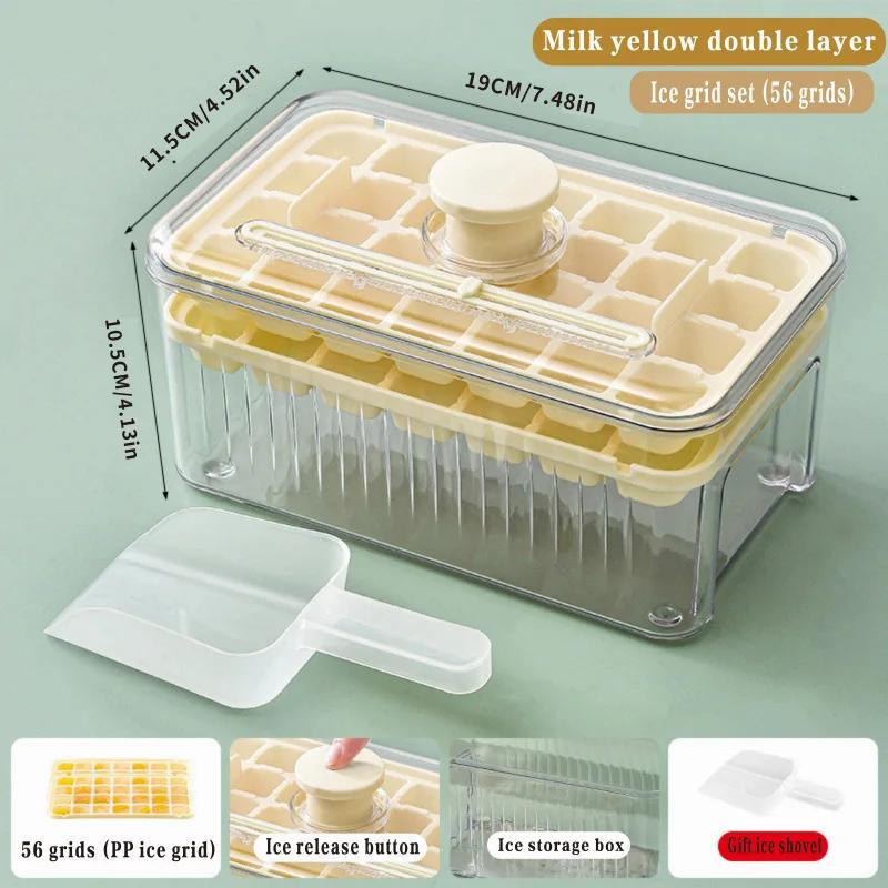 Zásobník na led Formy na ledové kostky jedním tlačítkem s víkem a přihrádkou Víceúčelová forma na výrobu ledu Pro domácnost Forma na skladování ledu v potravinářské kvalitě