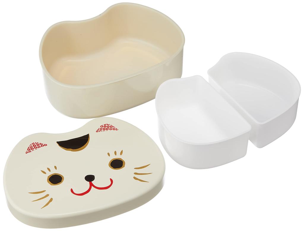 Tatsumiya Cat Face Lunch Maneki W15 30360 Box, Neko, Size Approx. D11.2 H6.1