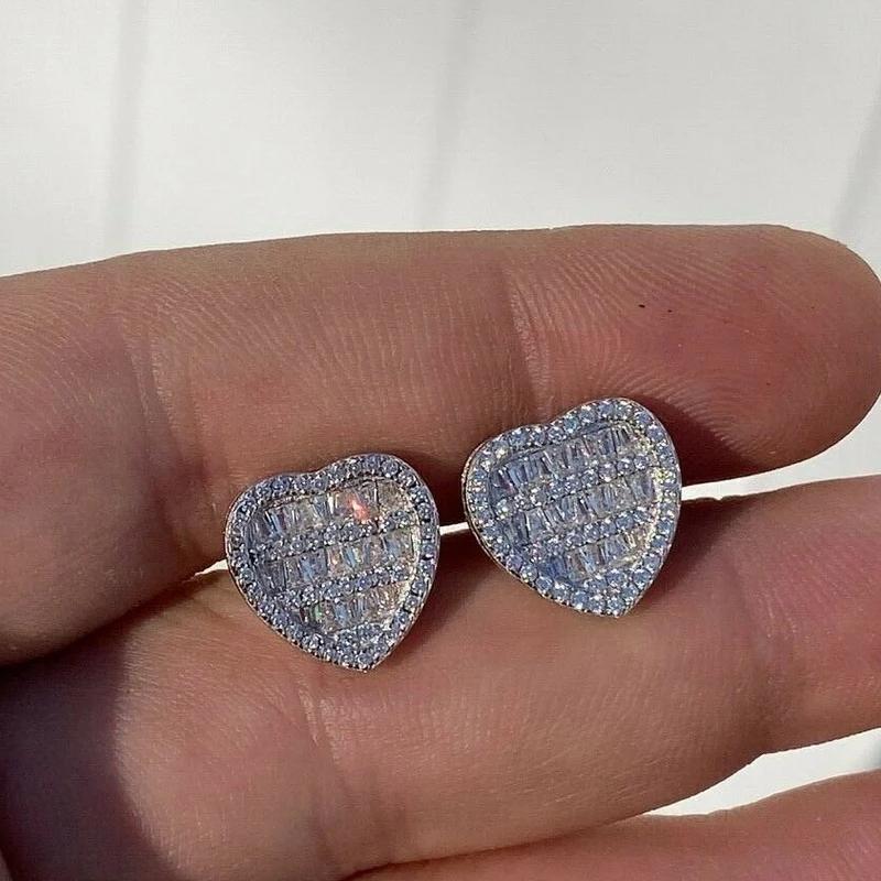 Statement Cubic Zirconia Heart Stud Earrings for Women Romantic Crystal Love Earrings Wedding Classic Eternity Jewelry