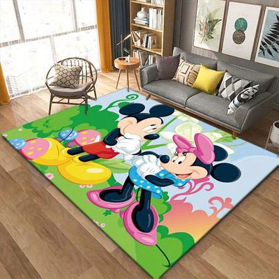 1 alfombra de área de Mickey y Minnie, alfombrilla antideslizante para el suelo, diseño de personaje de dibujos animados, terciopelo suave, decoración de habitación, lavable