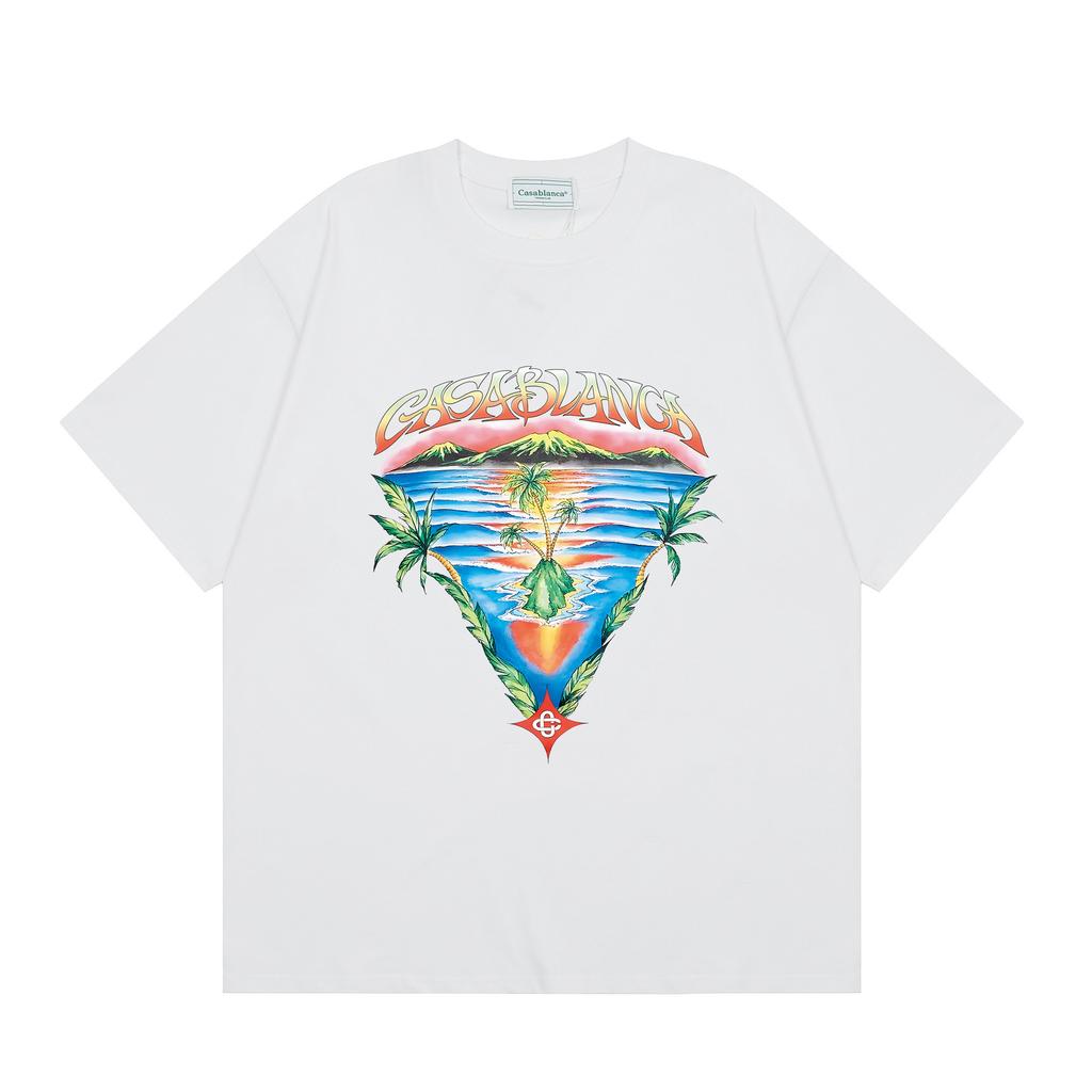 Grenzüberschreitend auf Lager exklusiv Casablanca Doppelgaze reine Baumwolle Unisex T-Shirt Hip-Hop lässig Kurzarm locker Rundhals