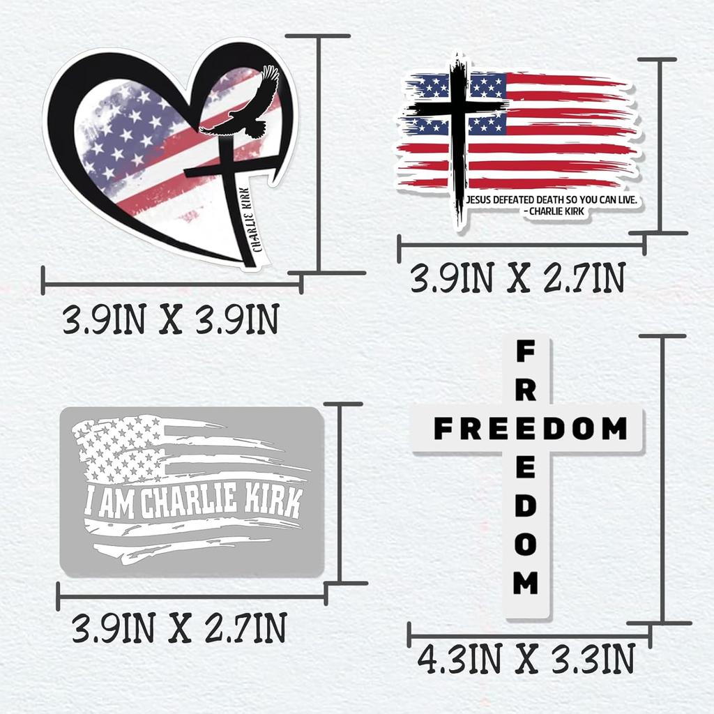 Charlie Kirk Stickers Pack 4pcs Patriotic Freedom Stickers Waterproof Uv Resistant Charlie Kirk Decal Freedom Flag Sticker Set for Laptop Car Bumper
