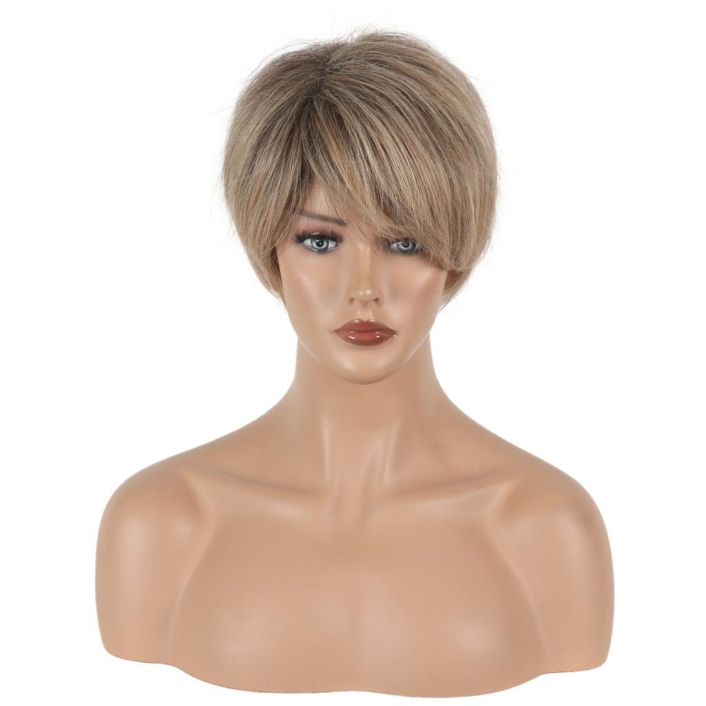 Women Short Bob Wigs Gold Blond With Side Bangs Heat Resistant Fiber Synthetic Straight Wigs Daily Use Cosplay Hair
