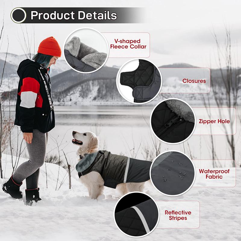Benepaw Warm Fleece Collar Dog Coat Jacket Reversible Winter Dog Clothes Waterproof Puppy Clothing For Small Medium Large Dogs
