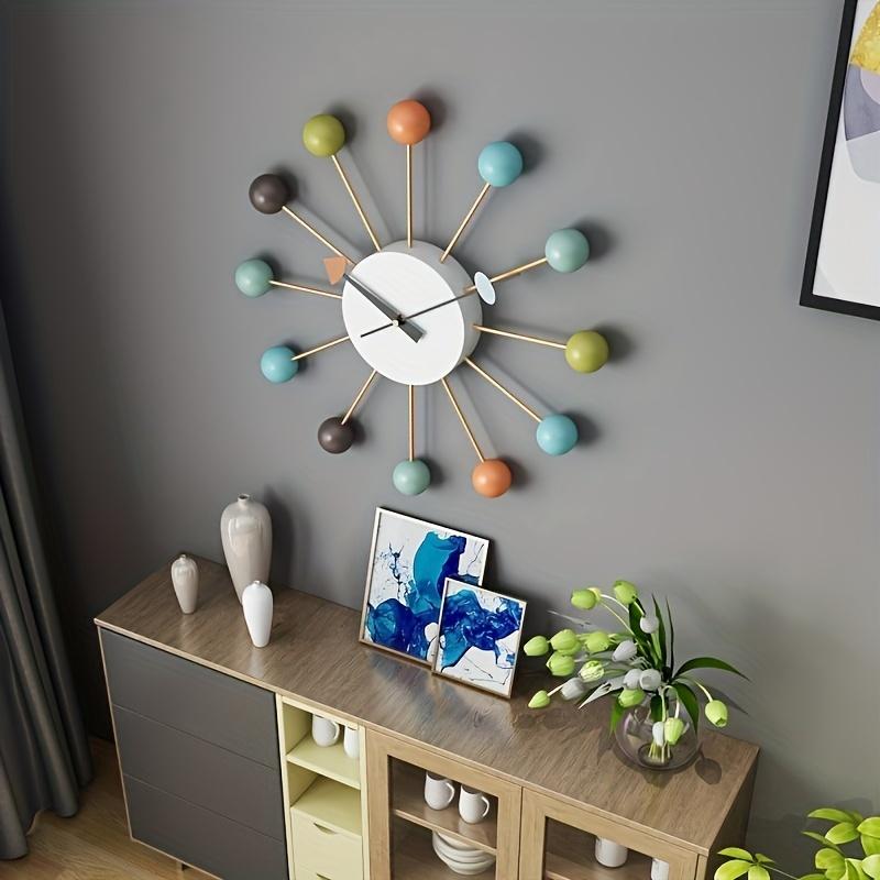 1pc Modern Colorful Ball Wall Clock,Creative Silent Artistic Wooden Decorative Clock For Living Room, Battery Operated AA No Battery Included