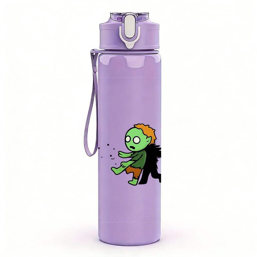 1PC Green Zombie Group Cartoon 750ml Color Plastic Sports Water Bottle Leakproof Flip Straw Lid Suitable for Sports Office Home Use