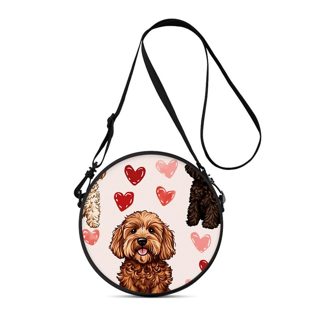 Cute Dog Print Round Shoulder Bag Casual Messenger Bag for Woman Best Gifts 2D Flat Casual Daily Crossbody Bag