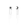 Sweet Star & Moon Asymmetrical Tassel Ear Clips with Drip Oil Cuffs