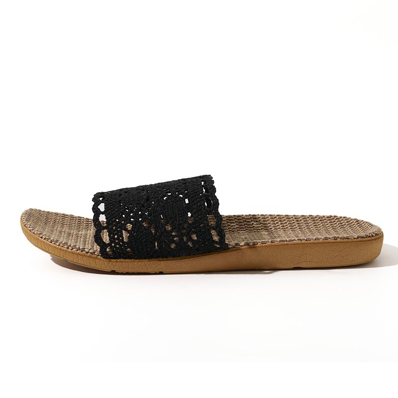 Eleganti pantofole da donna in lino con rifiniture in pizzo, scarpe estive perfette per le signore