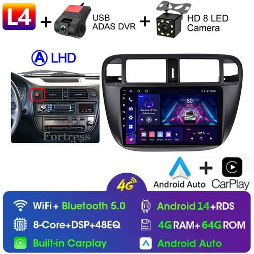 Android 14 Carplay Auto For Honda Civic 1996 1997 1998 1999 2000 2001 Multimedia Car Radio Player 4G Stereo 2 Din Tape Recorder