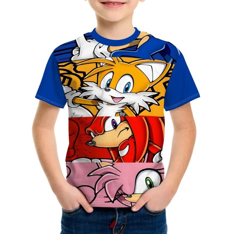 Camiseta de Verano para Niños con Estampado 3D Cuello Redondo Moda Versátil Transpirable Tendencia Casual