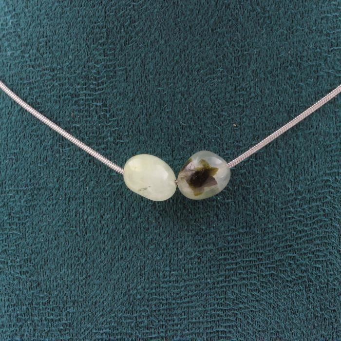 Collier - ABIJOUX - Prehnite du Canada - 2 perles - Acier inoxydable - Longueur personnalisable