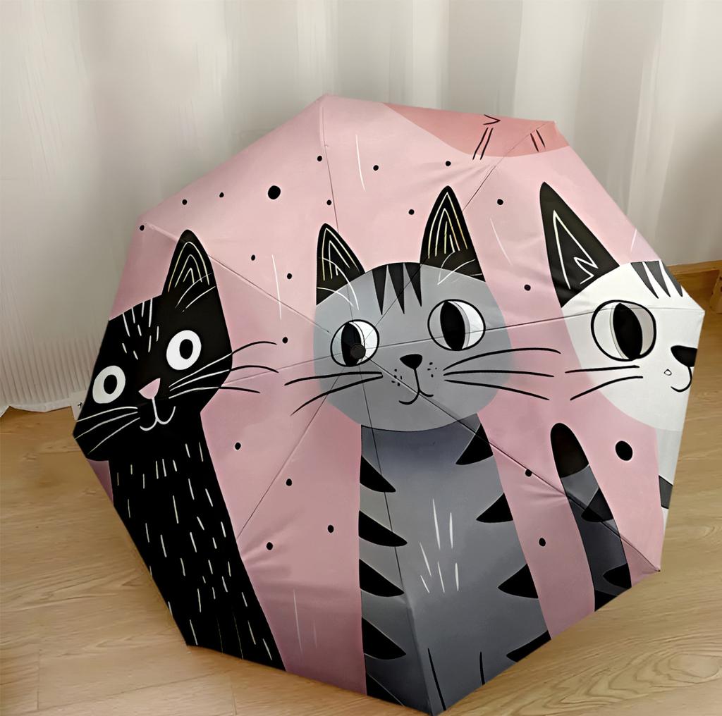 Cats Under Umbrella Rain Portable Automatic Umbrella Compact & Durable 8-Rib Design Compact Design Durable Everyday Carry Umbrella Fashionable