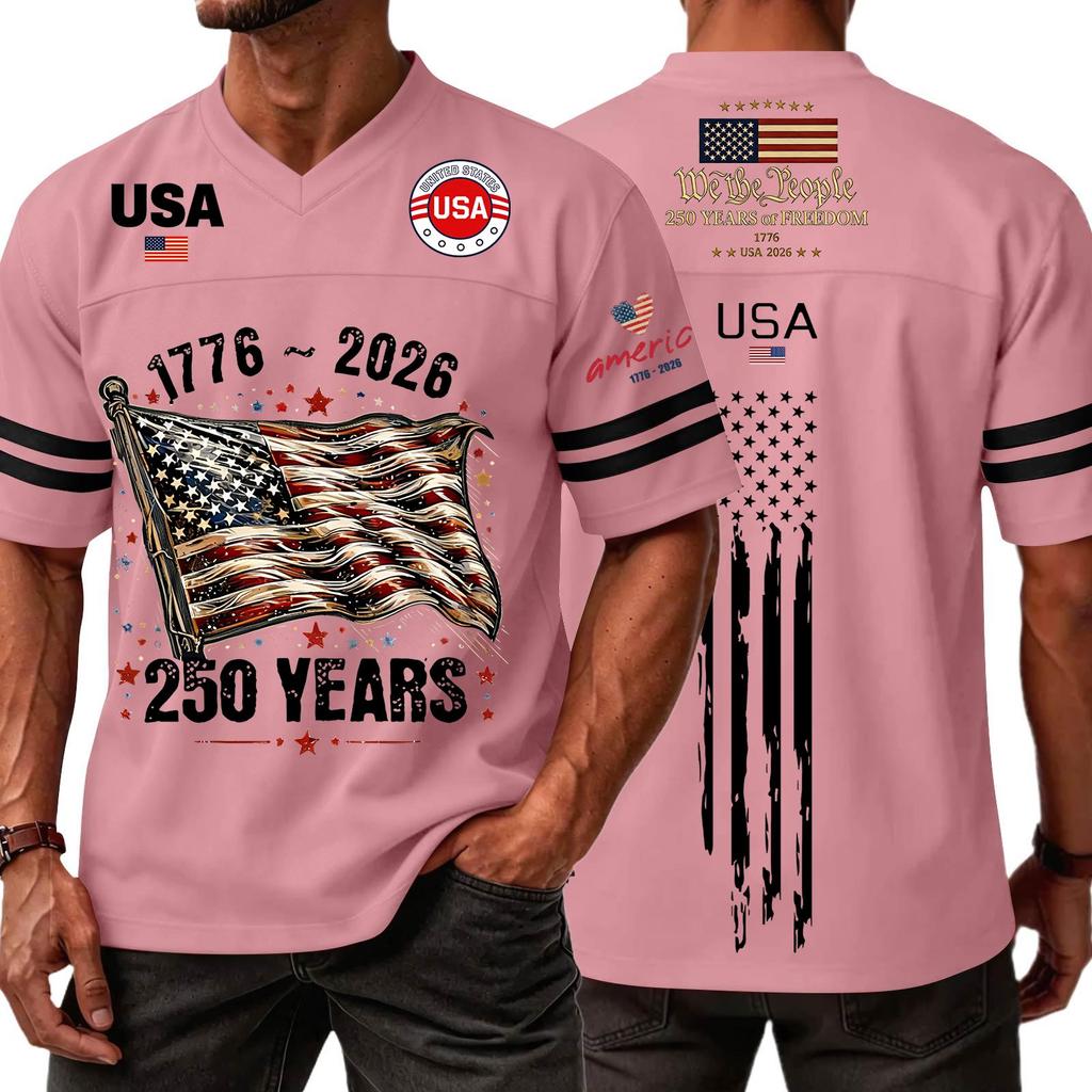 Men's Casual Fashion V-Neck Independence Day Print Short Sleeve Sports T-Shirt Top